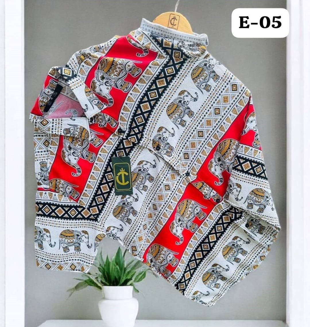 THE ELEPHANT PRINTED HAWAIIAN SHIRT - ORANGE