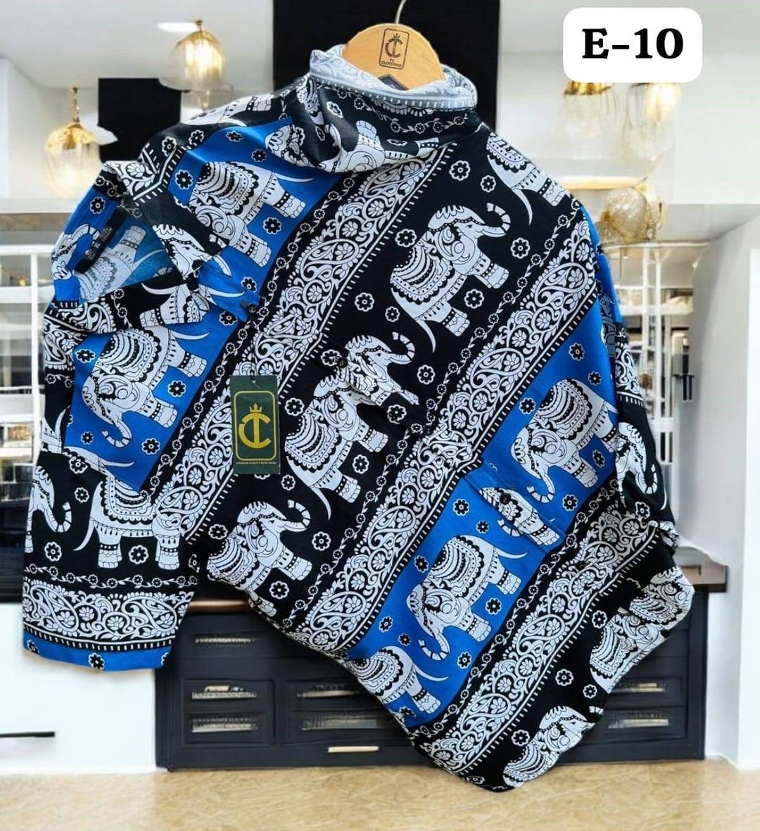 THE ELEPHANT PRINTED HAWAIIAN SHIRT - BLUE & BLACK