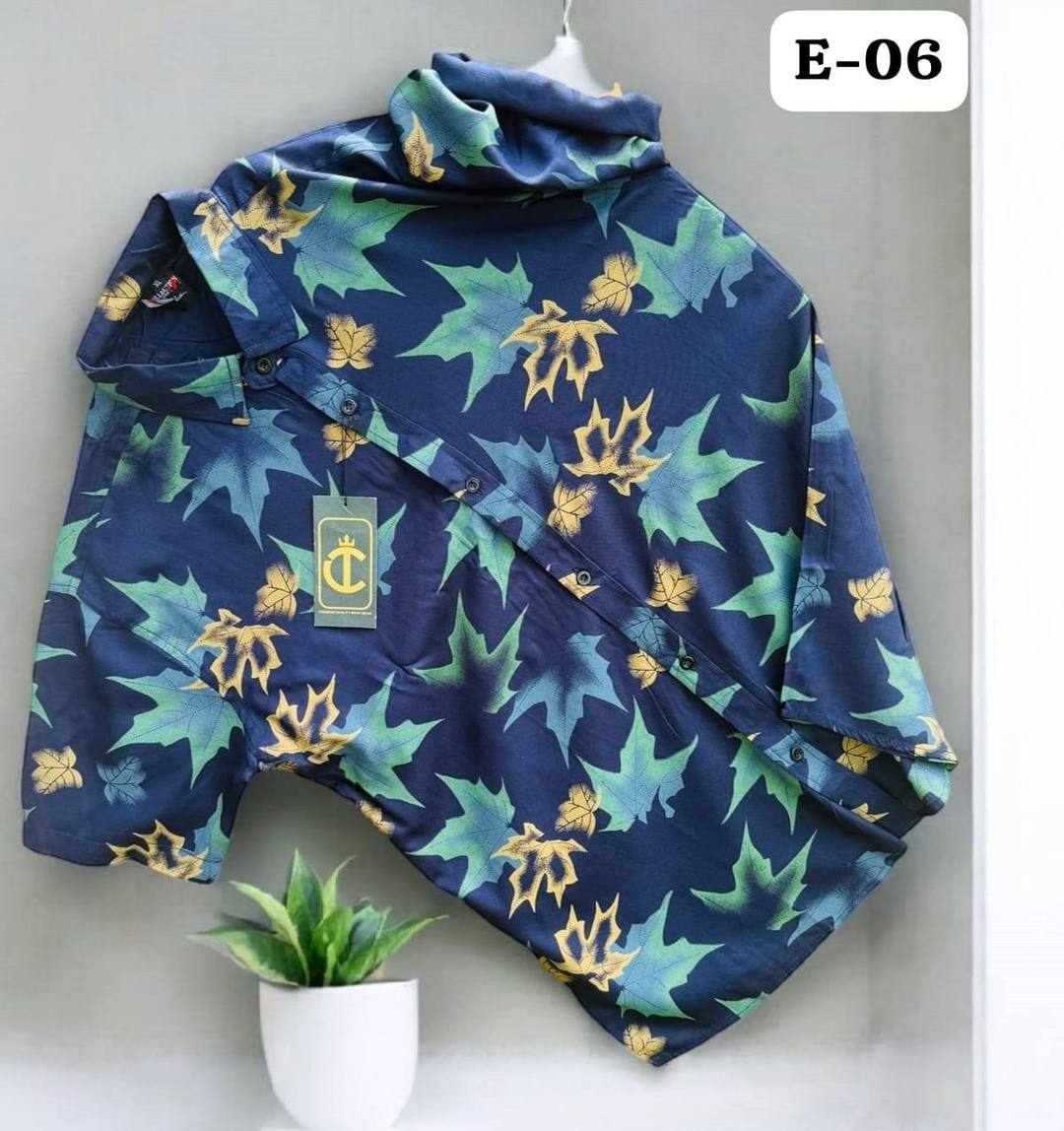 THE LEAF PRINTED HAWAIIAN SHIRT - DARK BLUE