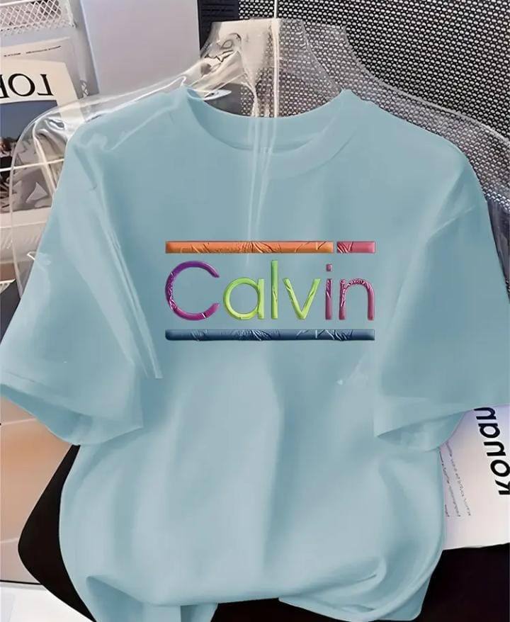 LIGHT BLUE TEE WITH 'CALVIN' PRINT