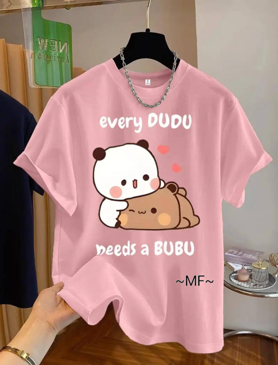 LIGHT PINK TEE WITH 'EVERY DUDU NEEDS A BUBU' PRINT