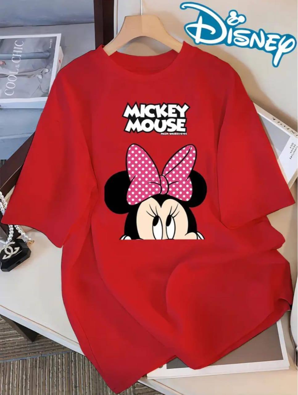 RED TEE WITH 'MICKEY MOUSE' PRINT