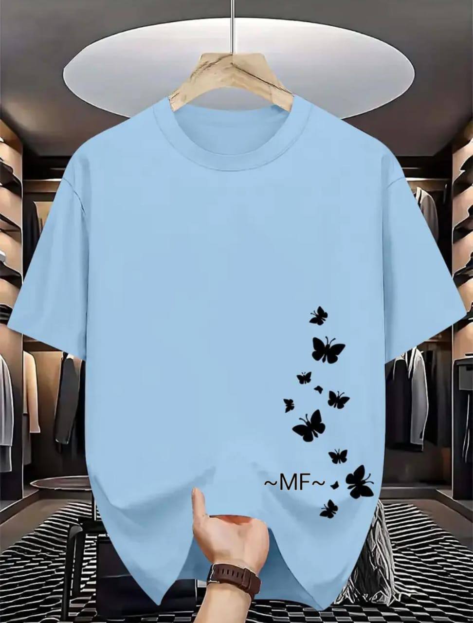CASUAL TEE WITH 'BUTTERFLY' PRINT - LIGHT BLUE