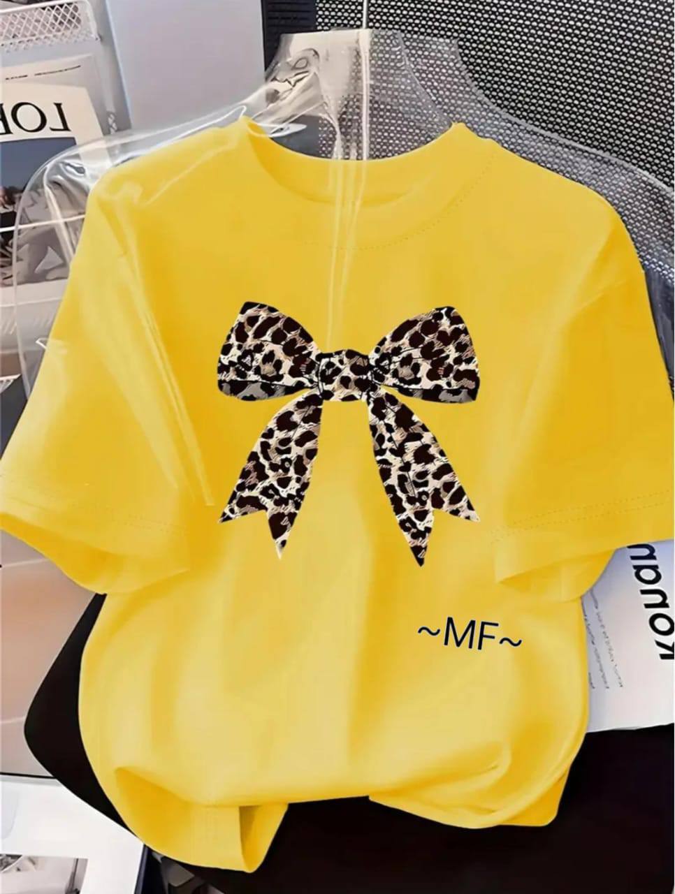 CASUAL TEE WITH 'BOW' PRINT - YELLOW
