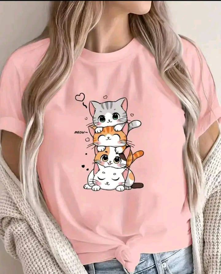 CAT DESIGN T SHIRT FOR LADIES