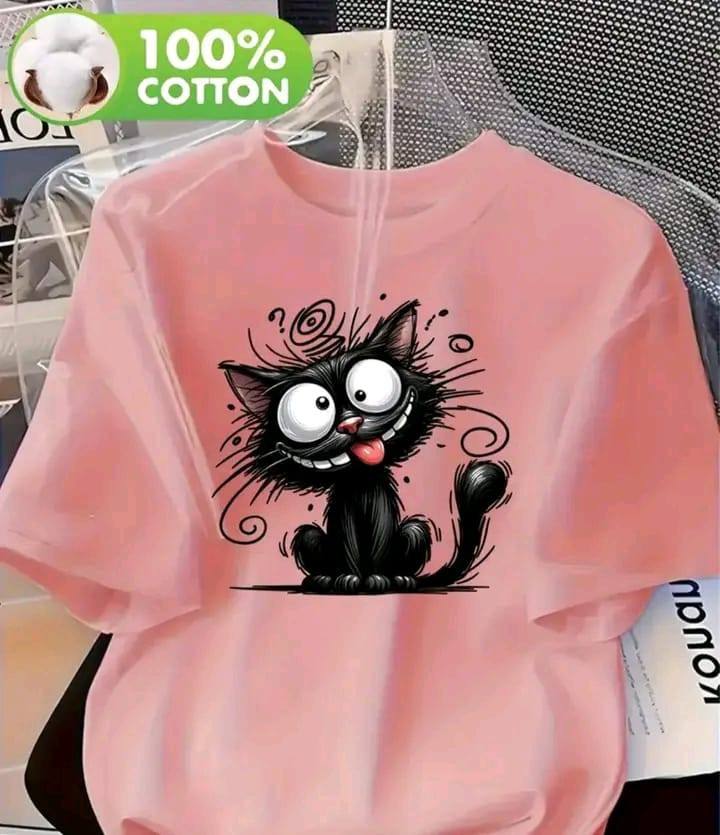 BLACK CAT PINK COLOR T SHIRT DESIGN