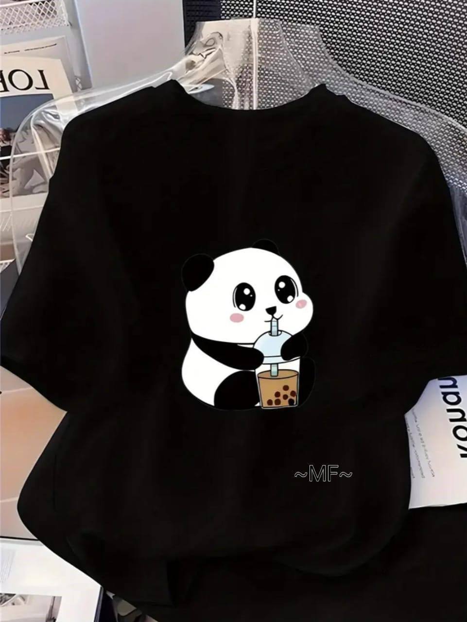 CASUAL PANDA PRINT TEE - BLACK