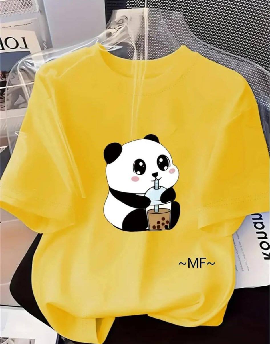 CASUAL PANDA PRINT TEE - YELLOW