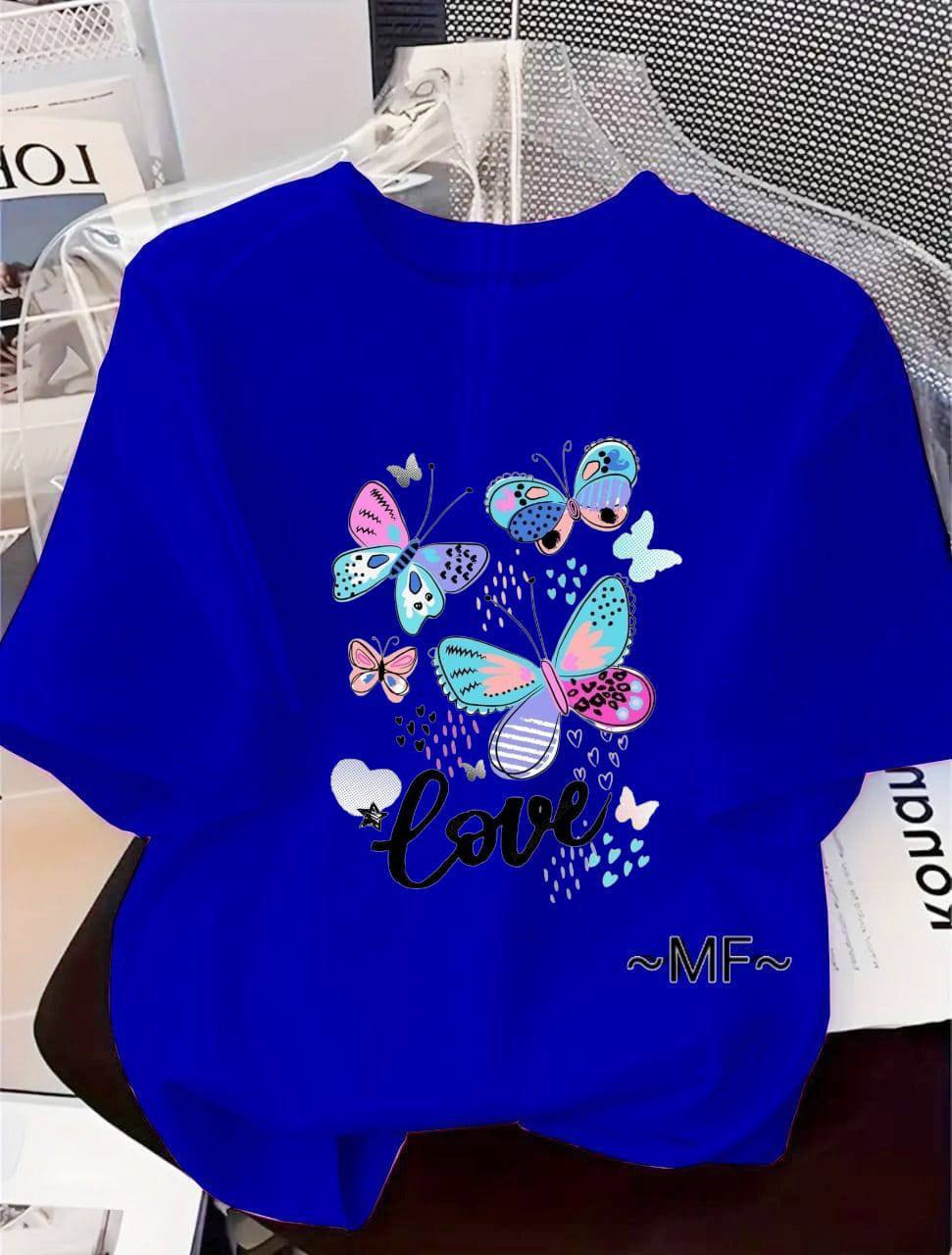 CASUAL TEE WITH 'LOVE' PRINT - DARK BLUE