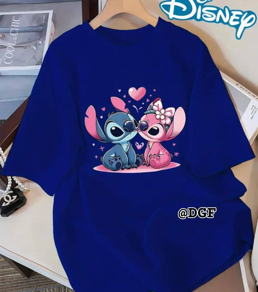 DARK BLUE TEE WITH STITCH PRINT