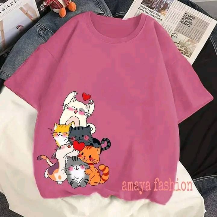 PINK CAT DESIGN T SHIRT