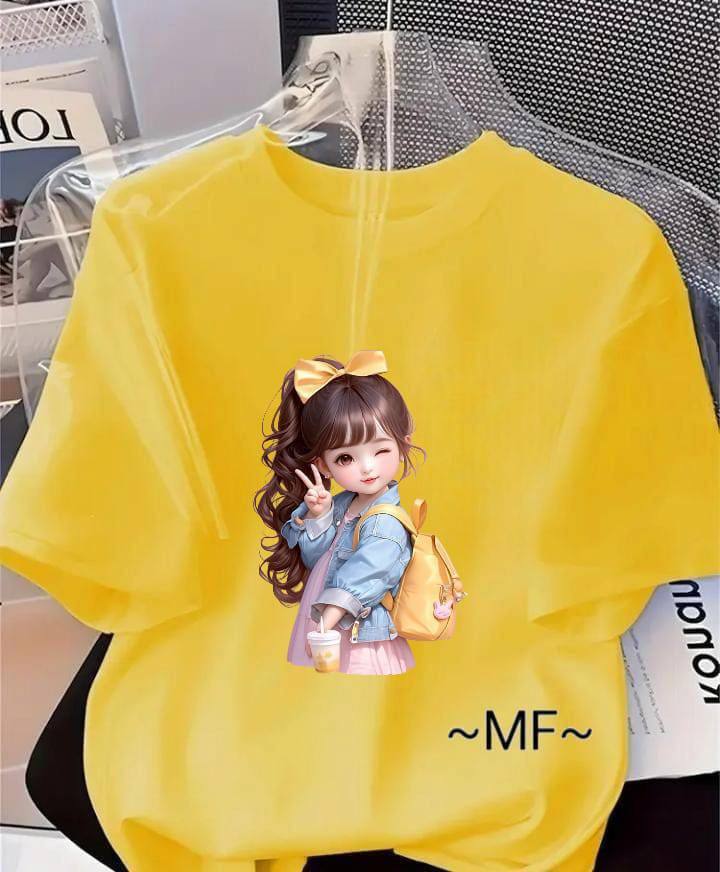 YELLOW TEE WITH CUTE GIRL PRINT
