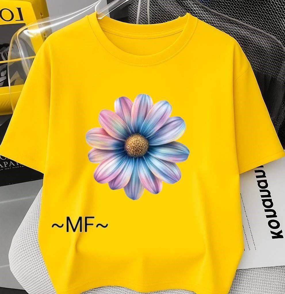 YELLOW TEE WITH FLOWER PRINT