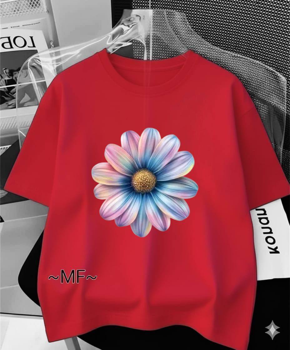 PEACH COLOUR TEE WITH FLOWER PRINT