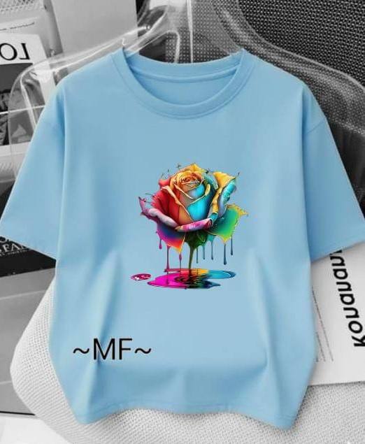 LIGHT BLUE TEE WITH FLOWER DESIGN