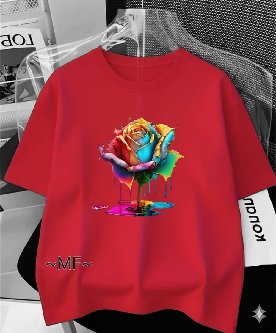 PEACH COLOUR TEE WITH FLOWER DESIGN
