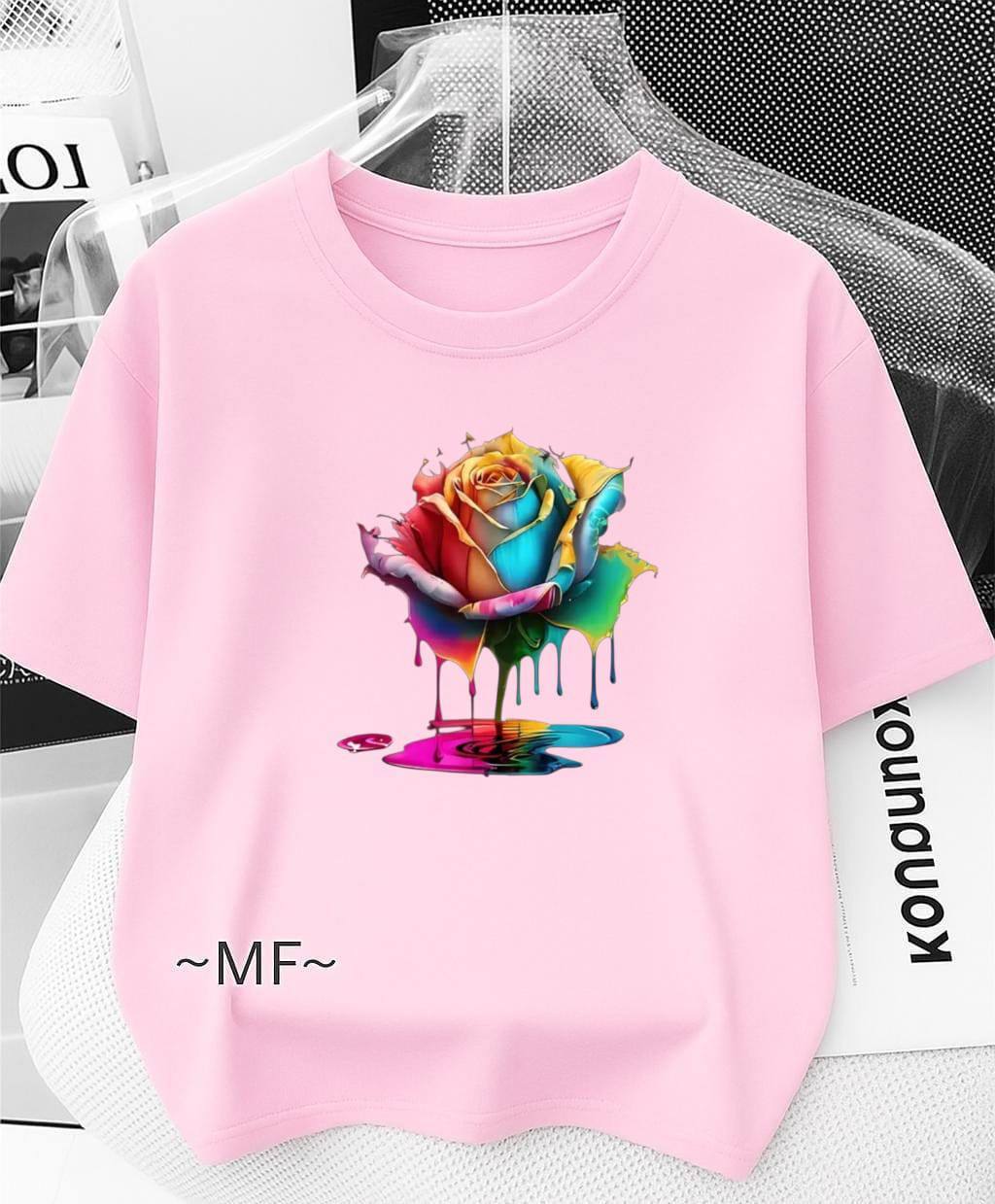 PINK TEE WITH FLOWER DESIGN