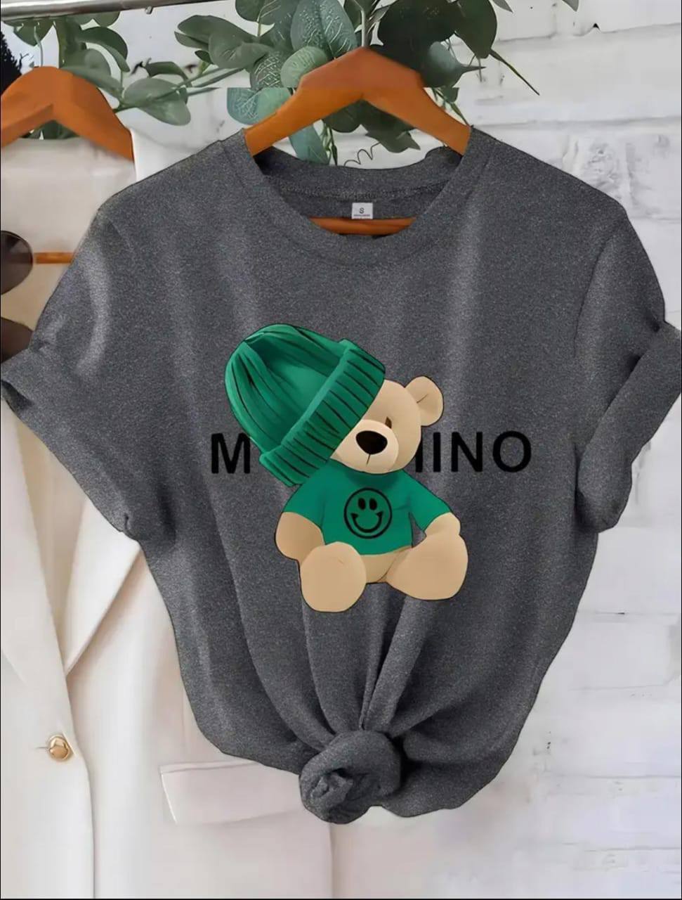 GREY TEE WITH TEDDY BEAR PRINT
