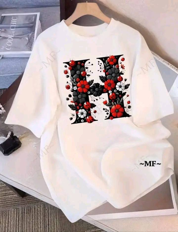 WHITE H LETTER T SHIRT PATTERN
