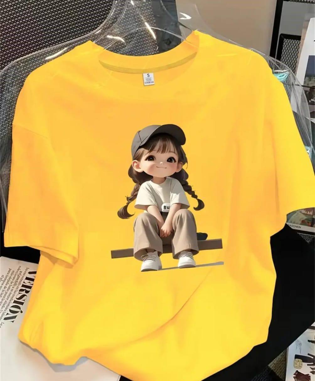 YELLOW TEE WITH LITTLE GIRL PRINT