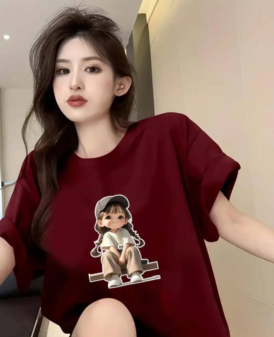 MAROON TEE WITH LITTLE GIRL PRINT