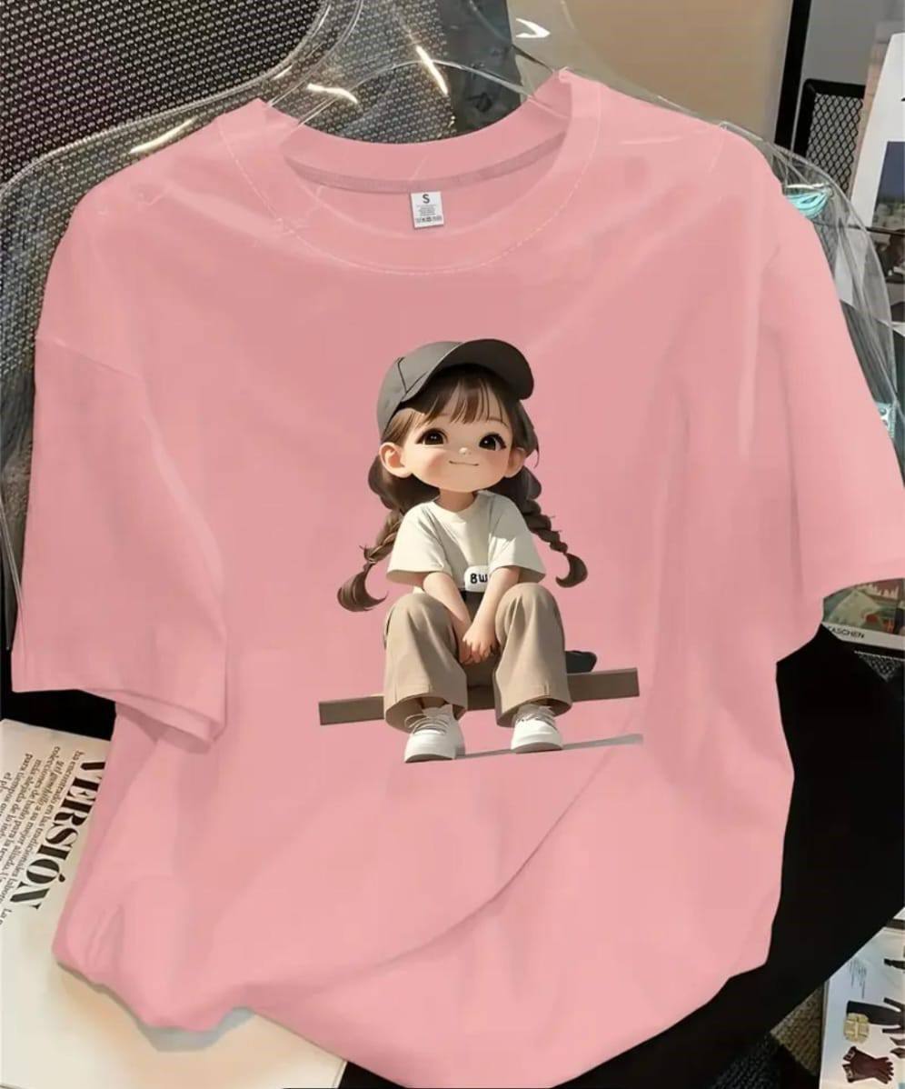 PINK TEE WITH LITTLE GIRL PRINT