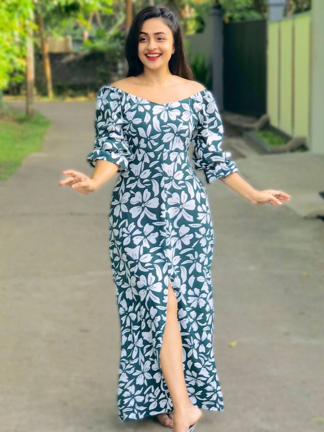 GREEN FLOWER DESIGN FROCK