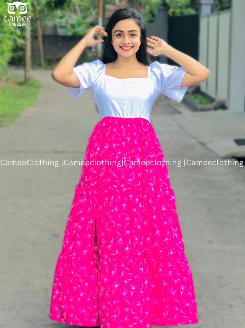 PINK AND WHITE LADIES FROCK DESIGN