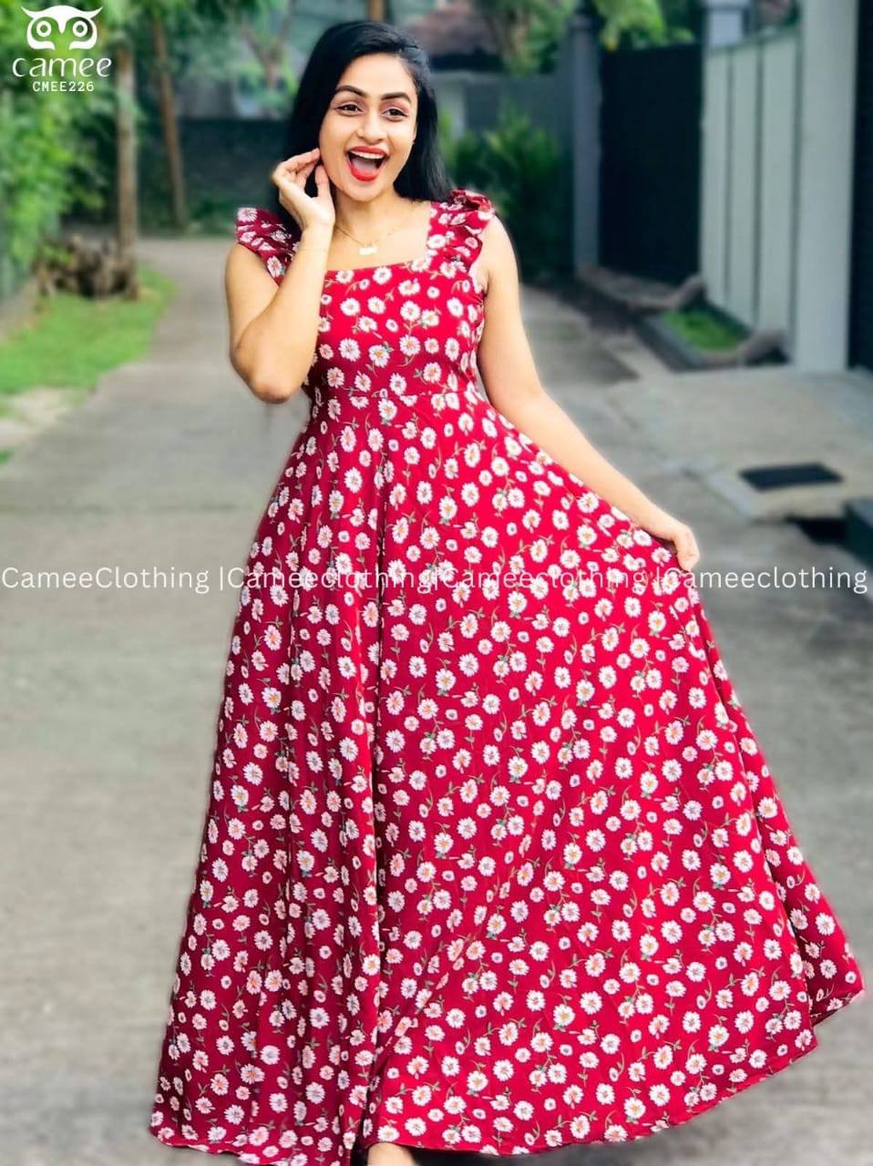 LADIES RED PRINTED FROCKS