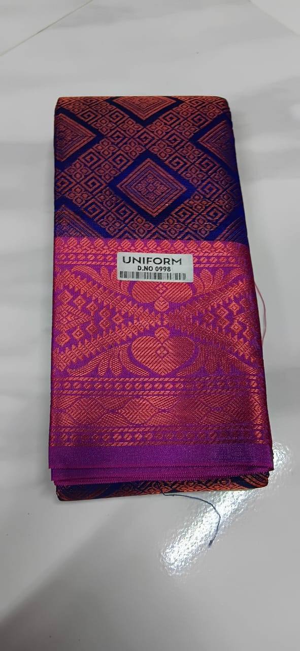 PATTU SAREE WITH CONTRAST BLOUSE AVAILABLE FOR SALE