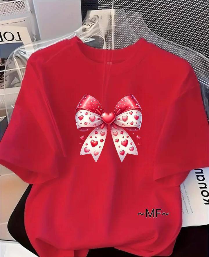 RED TEE WITH BOW DESIGN