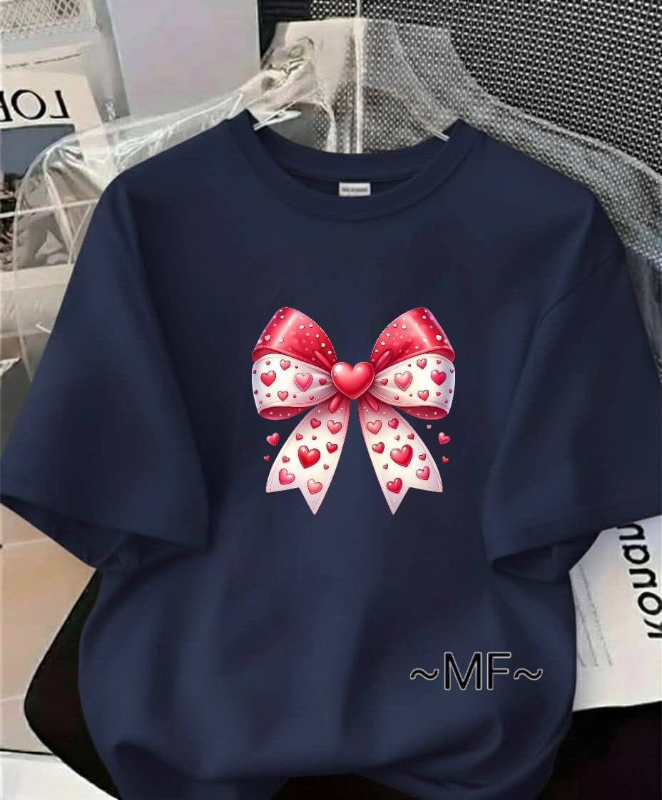 NAVY BLUE TEE WITH BOW DESIGN