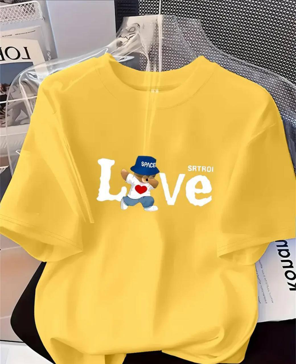 YELLOW TEE WITH 'LOVE SPACE' PRINT