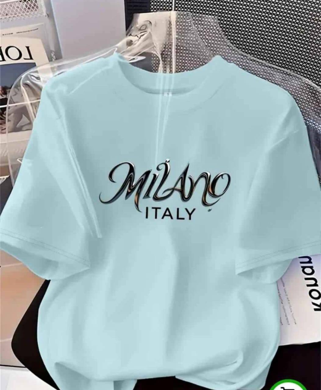 LIGHT BLUE TEE WITH 'MILANO ITALY' PRINT