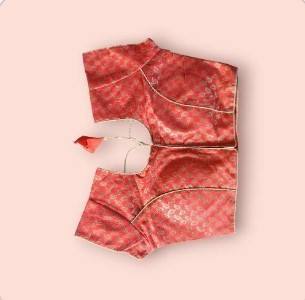 BRIGHT ORANGE BANARAS SILK BLOUSE WITH GOLDEN ZARI WORK