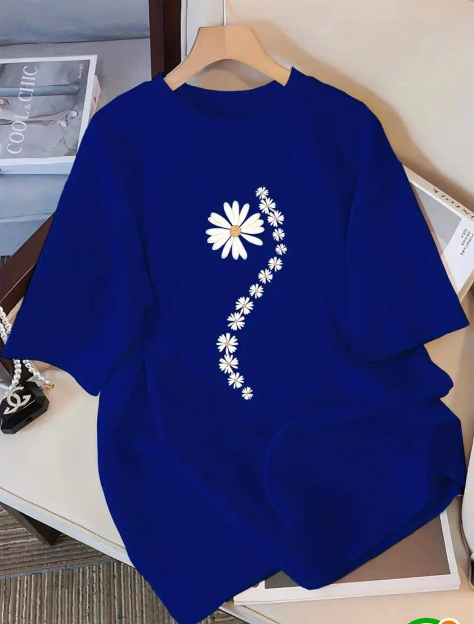 CASUAL DARK BLUE TEE WITH FLORAL PRINT