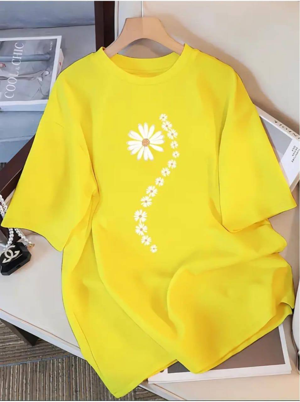 CASUAL YELLOW TEE WITH FLORAL PRINT