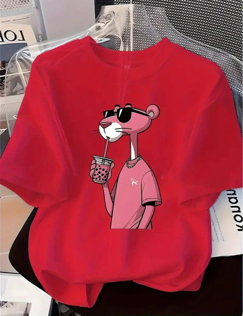 RED TEE WITH PINK PANTHER PRINT