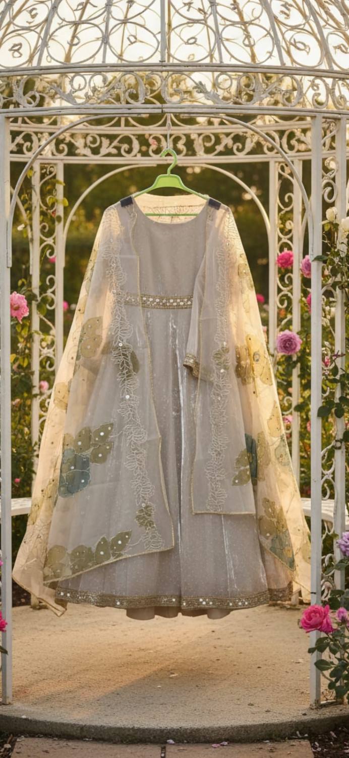 PAKISTANI FROCK WITH HAND PAINTED AND MIRROR WORK SHAWLS AVAILABLE FOR SALE
