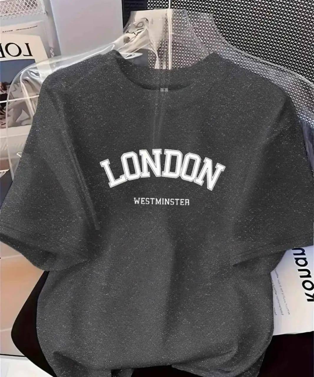 GREY TEE WITH 'LONDON WESTMINSTER' PRINT