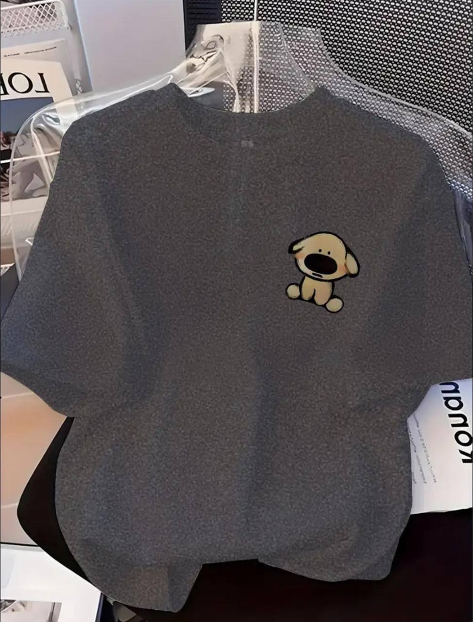 GREY TEE WITH A CUTE DOG PRINT