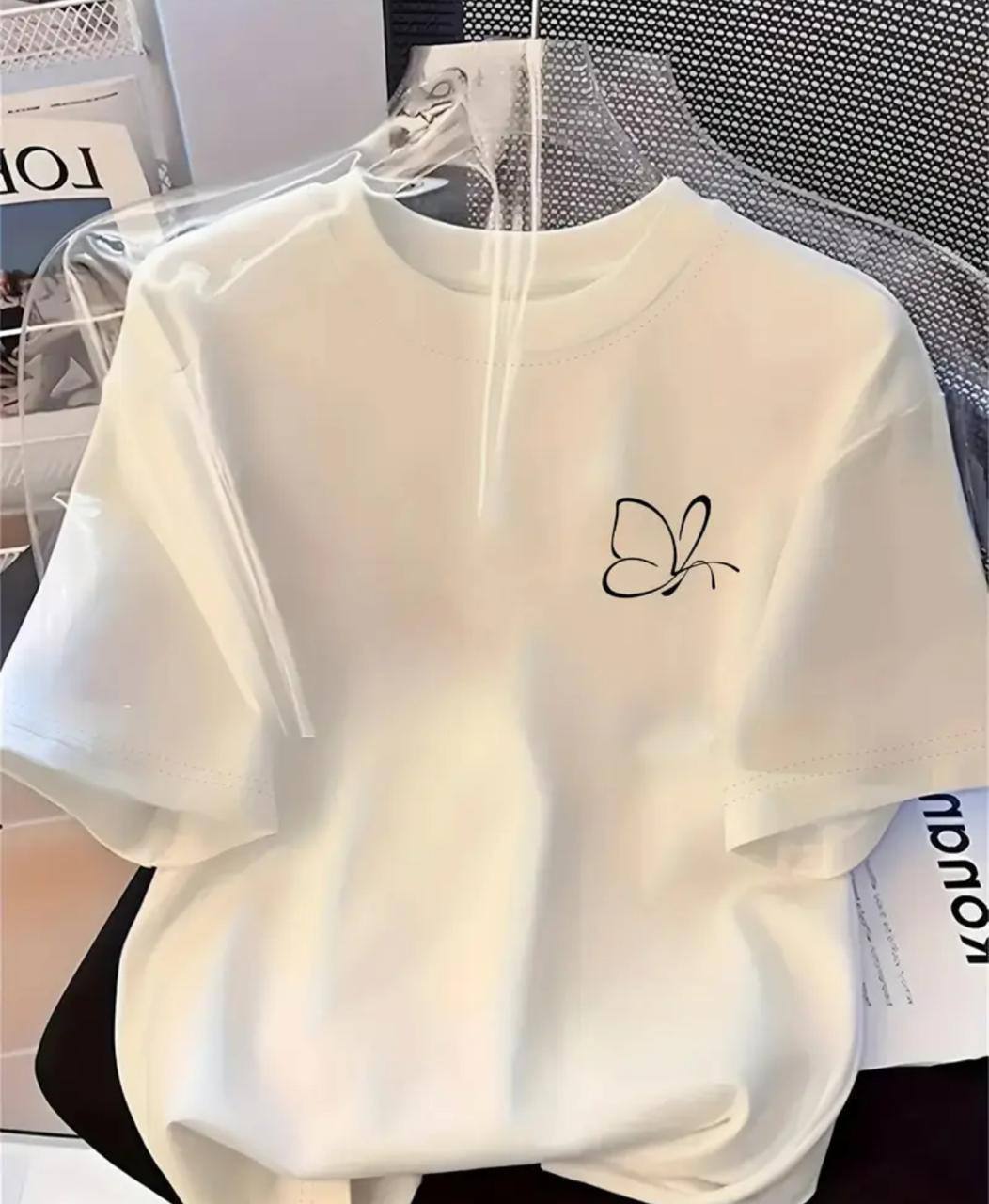 SIMPLE LINE ART BUTTERFLY TEE – WHITE