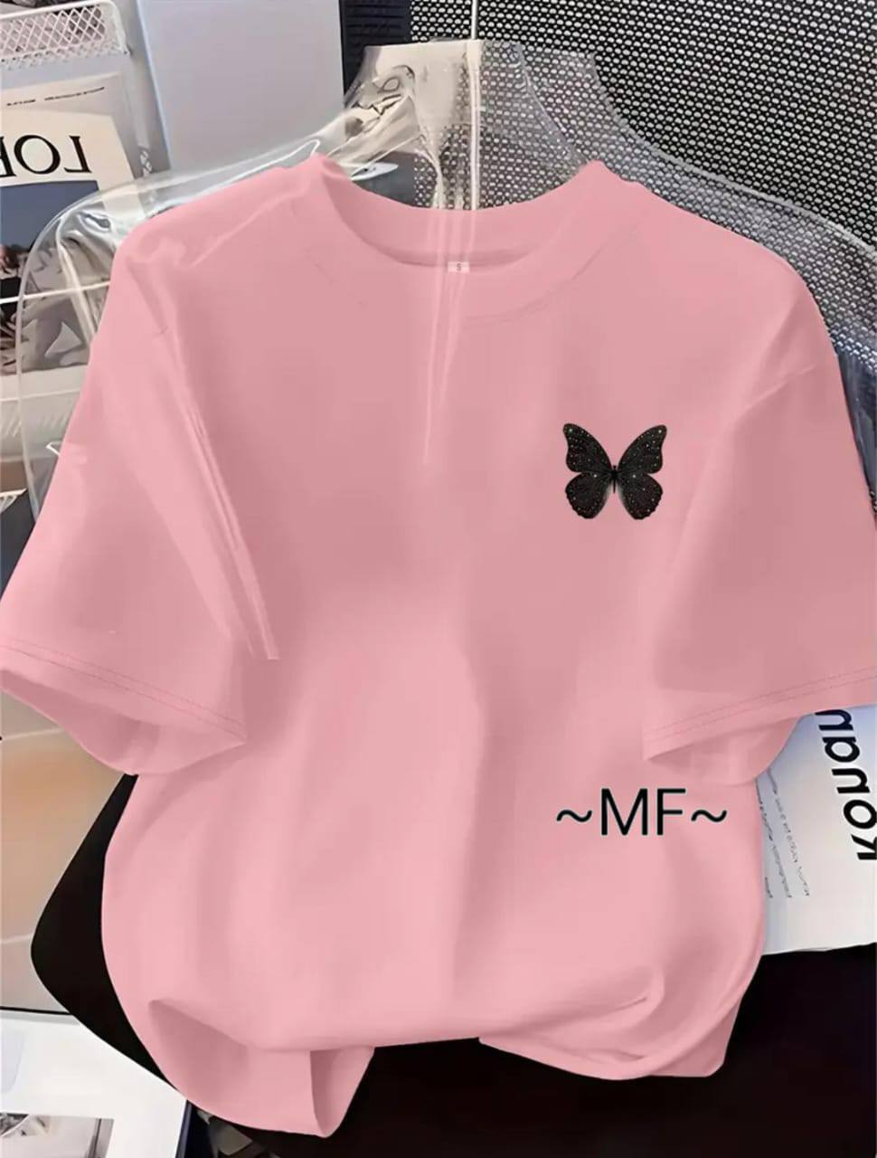 BUTTERFLY PRINT T-SHIRT – SALMON PINK