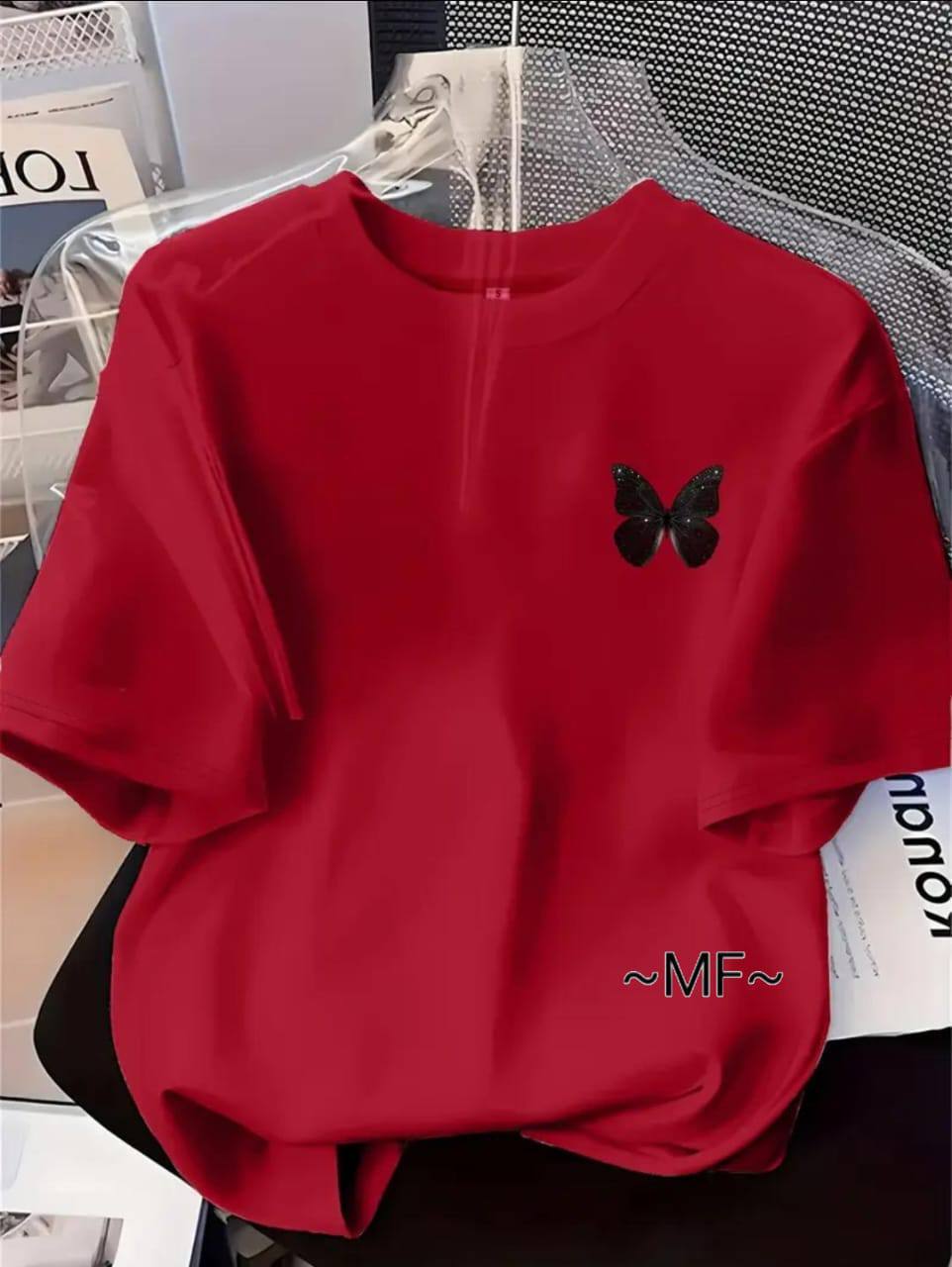 BUTTERFLY PRINT T-SHIRT – RED