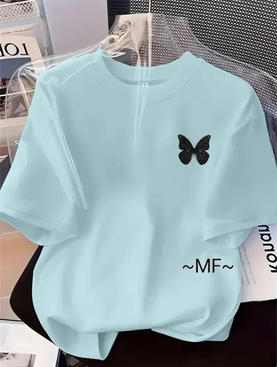 BUTTERFLY PRINT T-SHIRT – LIGHT BLUE