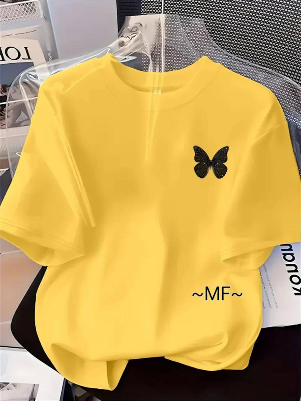 BUTTERFLY PRINT T-SHIRT – YELLOW