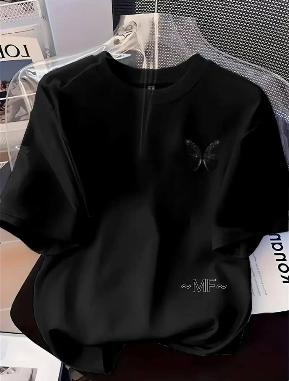 BUTTERFLY PRINT T-SHIRT – BLACK