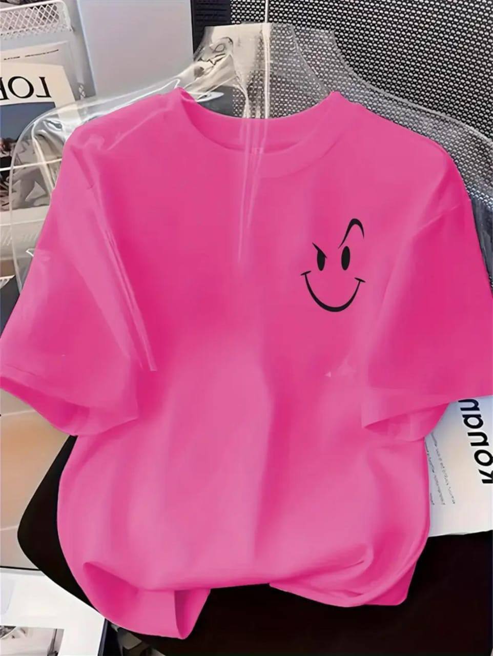 DUSKY PURPLE TEE WITH AN ATTITUDED SMILEY FACE PRINT