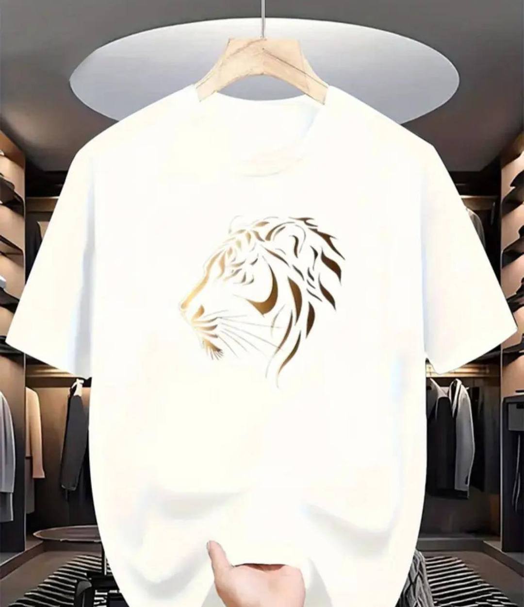 LION PRINT WHITE COLOR CASULA T SHIRT