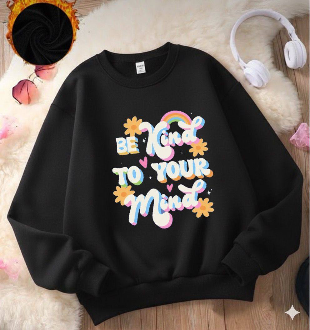 CASUAL TEE WITH 'BE KIND TO YOUR MIND' PRINT - BLACK